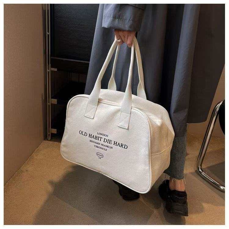 Canvas Bag Women's Large-Capacity Short-Distance Business Trip Travel Luggage Bag Versatile Storage Cloth Bag Satchel Lightweight Travel Bag