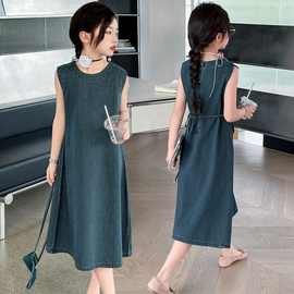 牛仔连衣裙秋装时髦洋气中大童韩版设计感牛仔裙