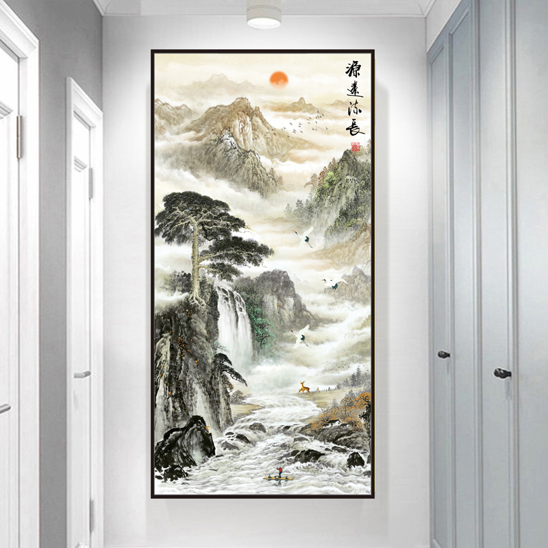 12WU山水玄关门贴纸自粘装饰画山水画3d立体风景墙贴过道走廊贴画