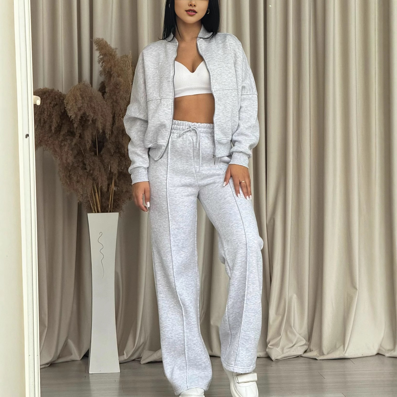 Trendy Casual Lounge Set – Zip-Up Hoodie & Matching Jogger Pants (Pink, Blue, Grey, S-5XL)_voghion.com