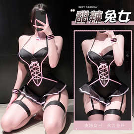 情q内衣禁欲系兔女郎纯欲连体衣制服套装激情诱惑皮免脱套装1318