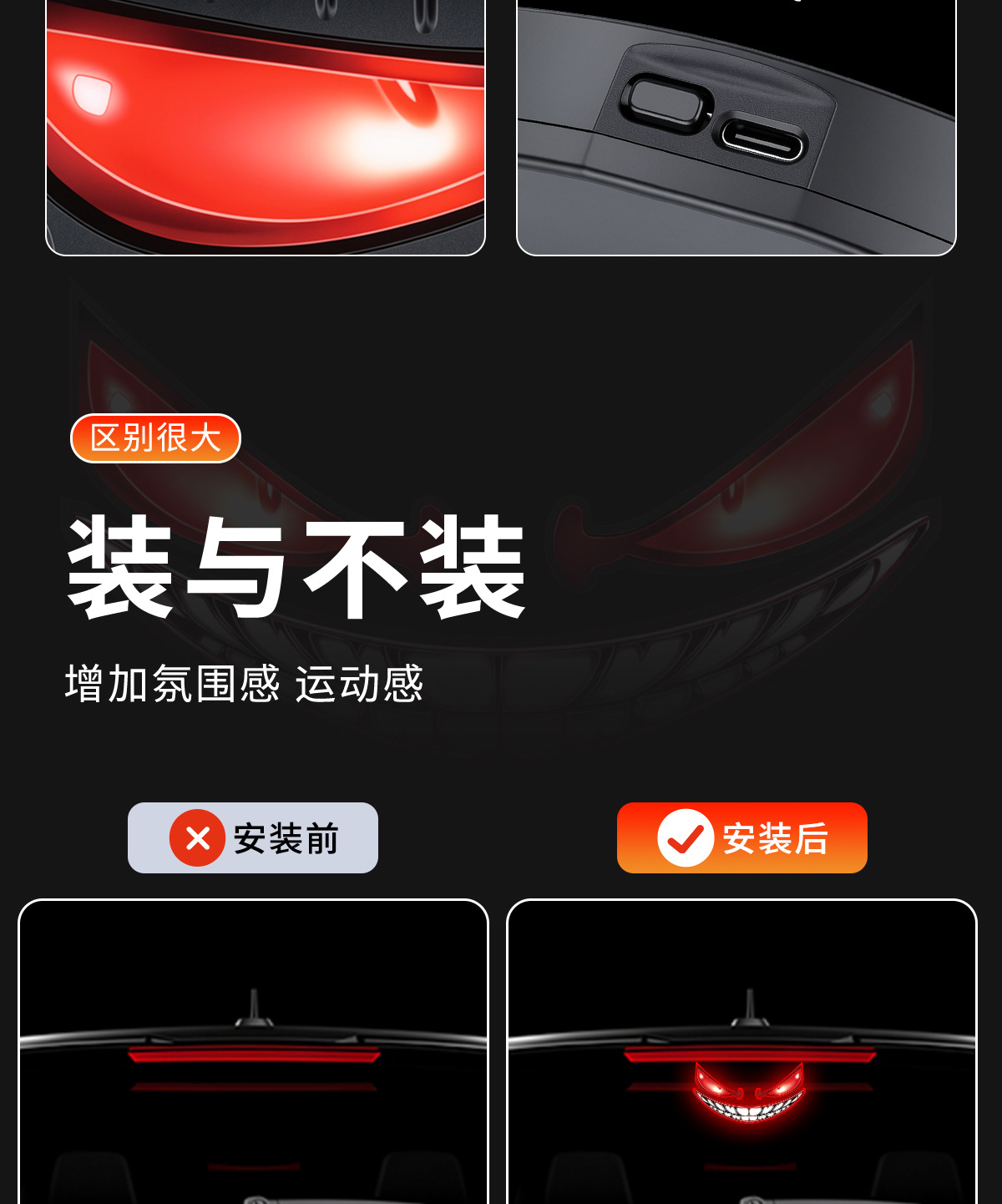 Cross-border automotive dynamic evil eye solar-powered LED warning light for trucks and vans