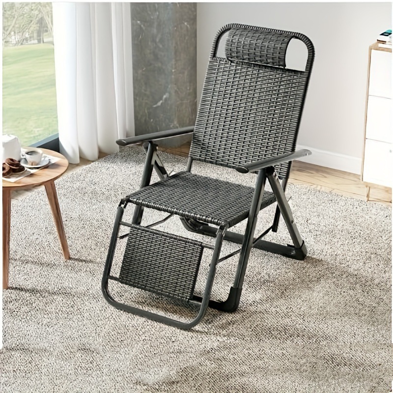 Silla plegable, balcón al aire libre, hogar para ancianos, cómoda silla plegable, oficina de sol, sillón reclinable negro con respaldo perezoso
