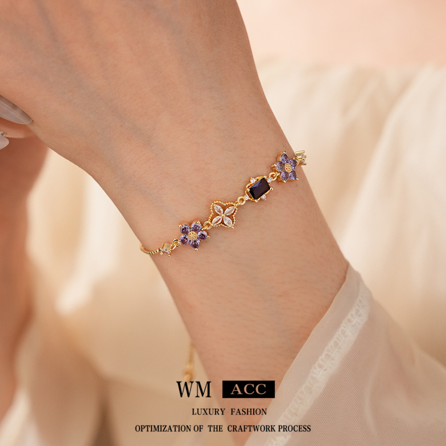 Transfronterizo flor de zircón pulsera de extracción lujosa alta sensación de moda pulsera versátil diseño de nicho joyería de mano mujer image 5