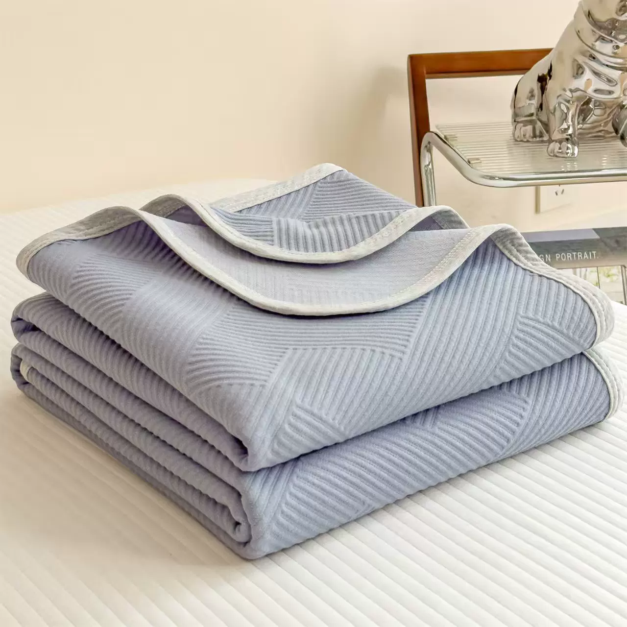 A类纯色全棉盖毯三层纱提花薄款夏被夏凉被午睡毯空调被全棉床单