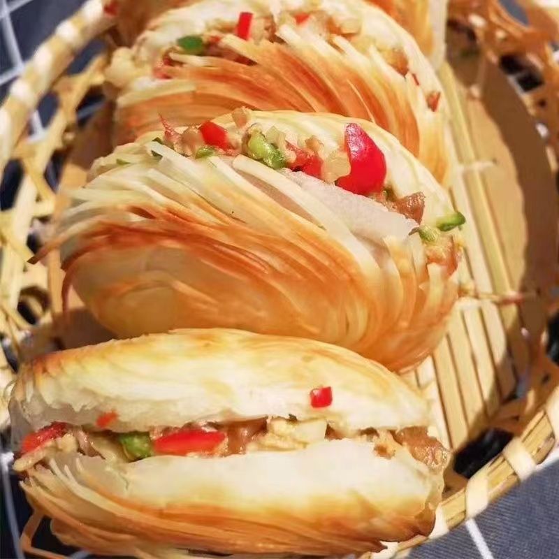 老潼关肉夹馍饼胚中国大陆河南千层饼胚肉夹馍早餐商用批发生饼胚|undefined