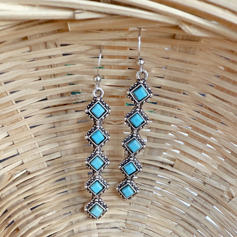 Drop Earrings Classification 1 Pair Retro Ethnic Style Geometric Plating Alloy Turquoise Drop Earrings
