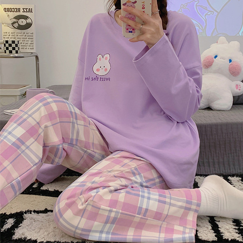 2023 spring, autumn and winter new pajamas for women, long-sleeved trousers suit, cute and sweet girl, large size, can be worn outside home clothes