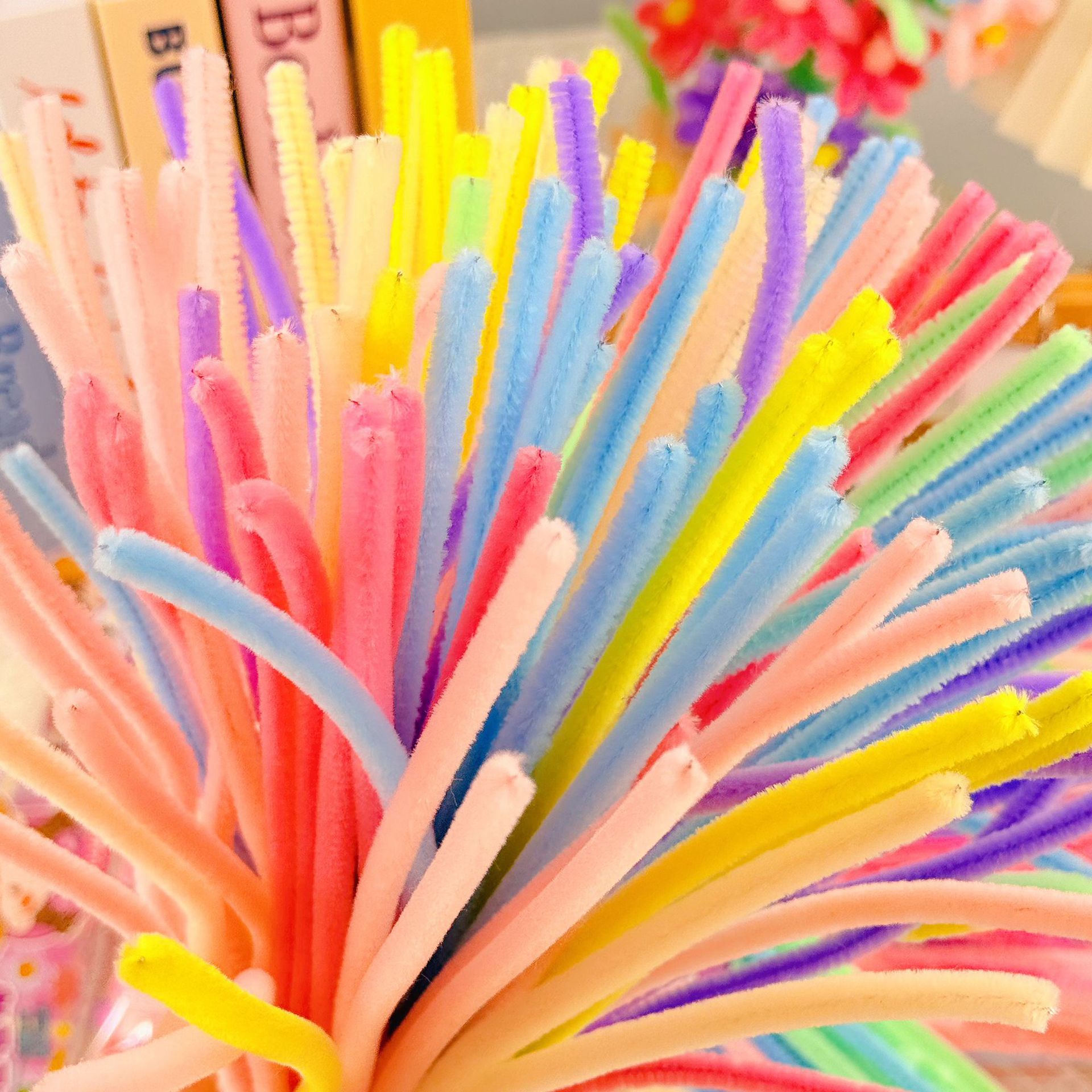 Barras de torsión con embalaje de mandíbula, paquete de material de color mixto macarón, 6 mm de banda de pelusa de color cifrada, barra de torsión