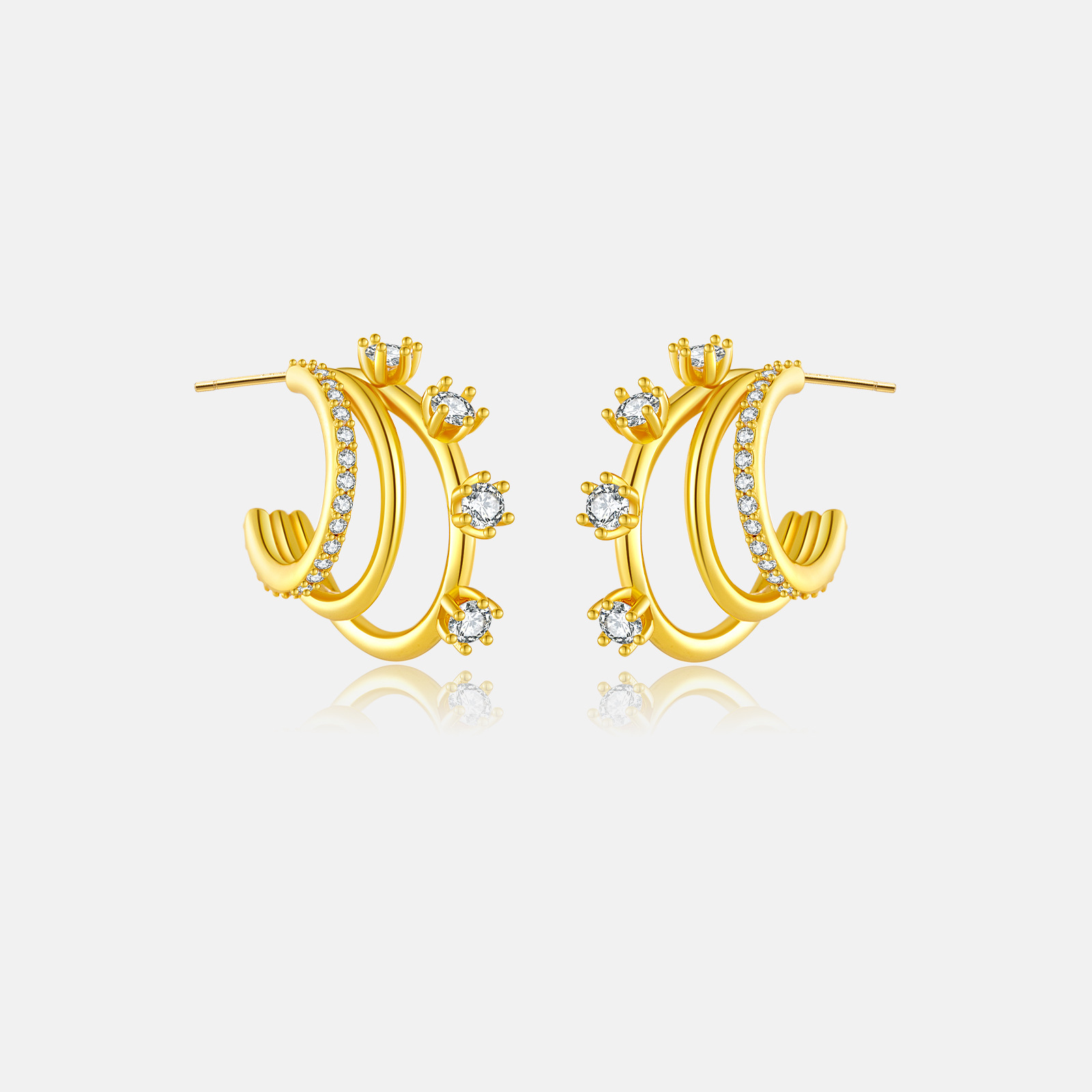 1 Paire Style IG Style Simple Forme C Incruster Argent Sterling Zircon Plaqué Or 18K Boucles D'Oreilles display picture 7