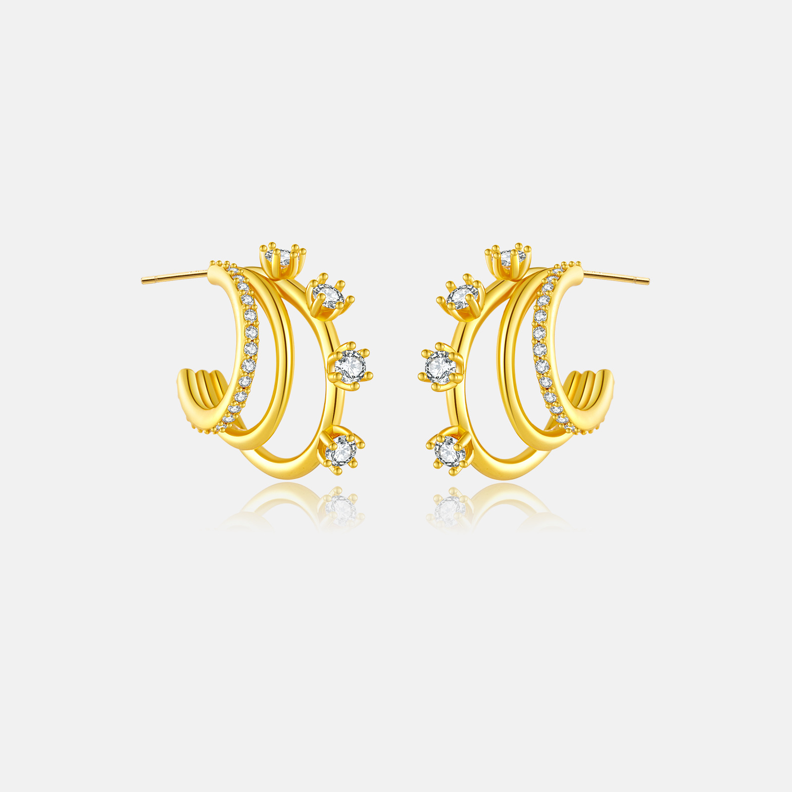 1 Par Estilo IG Estilo Simple Forma De C Embutido Plata Esterlina Circón Chapados en oro de 18k Pendientes display picture 7