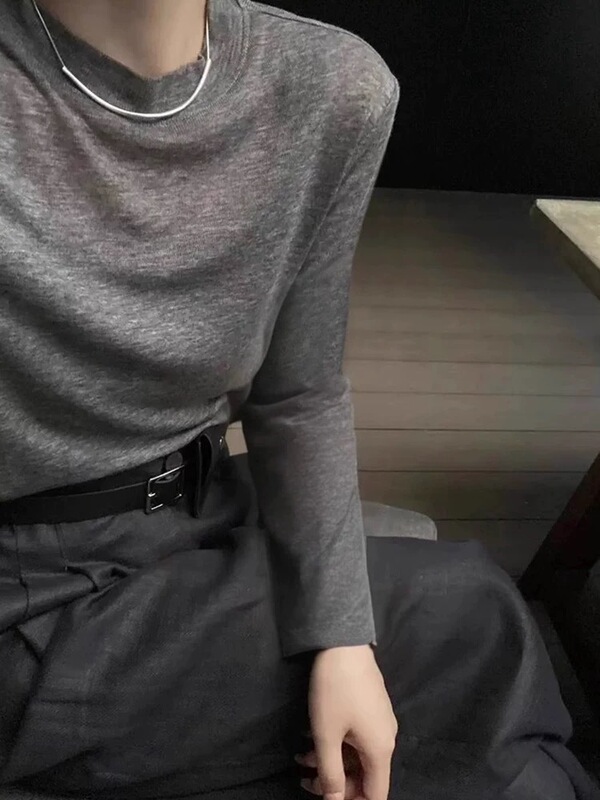 25秋冬新款羊毛女微半高简约圆领内搭气质显瘦修身长袖纯色针织衫|undefined