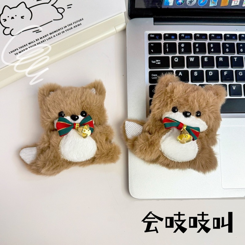 新款卡通吱吱叫铃铛狐狸毛绒玩具玩偶挂件可爱松鼠圣诞公仔挂饰|undefined