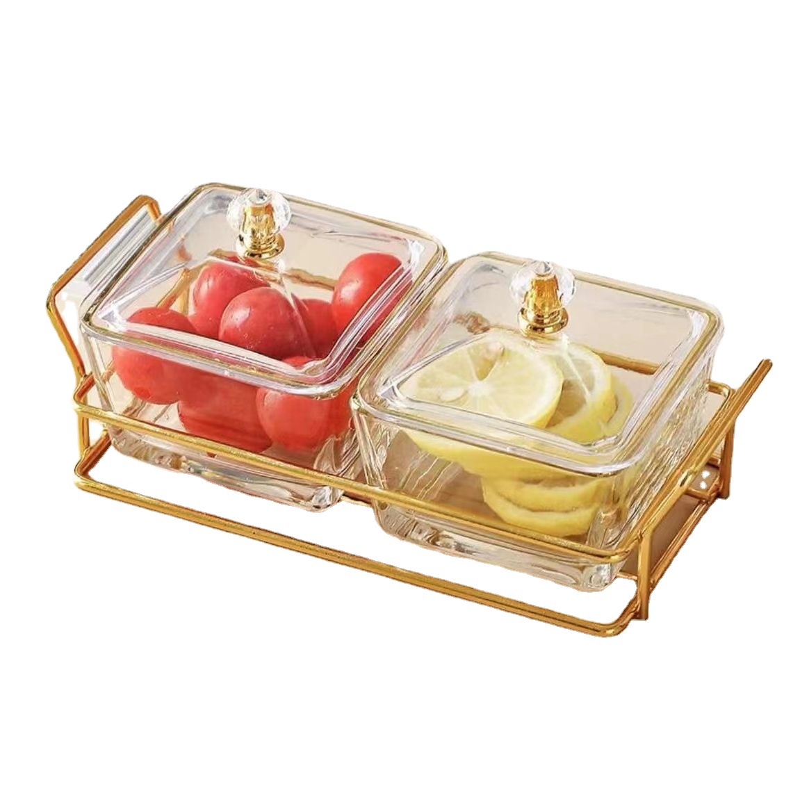 Glass Divided Fruit Plate with Lid for Home Living Room Snack Plate Candy Dried Fruit Plate Ktv Bar Melon Seed Snack Plate