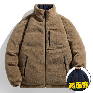 Cotton-padded coat men's winter new warm lambswool coat trendy polar fleece loose double-sided cotton-padded coat bread coat