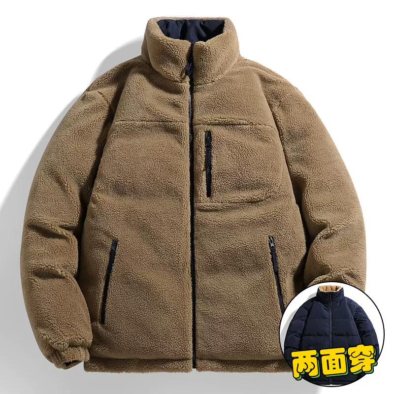 棉服男士冬季新款保暖羊羔绒外套潮流摇粒绒宽松双面穿棉衣面包服