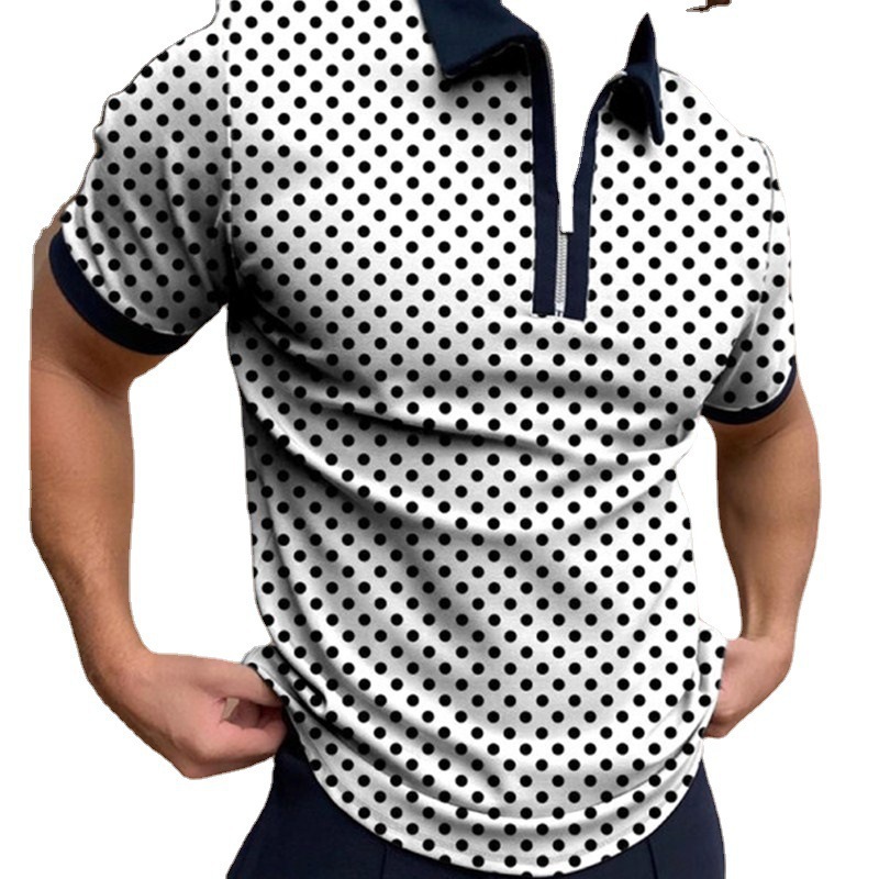 Polo de manga corta ajustado con lunares de estilo británico para hombre, verano 2021_voghion.com