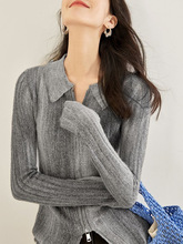 高级感修身针织衫女秋装新款2025年气质小众上衣开叉翻领显毛衣