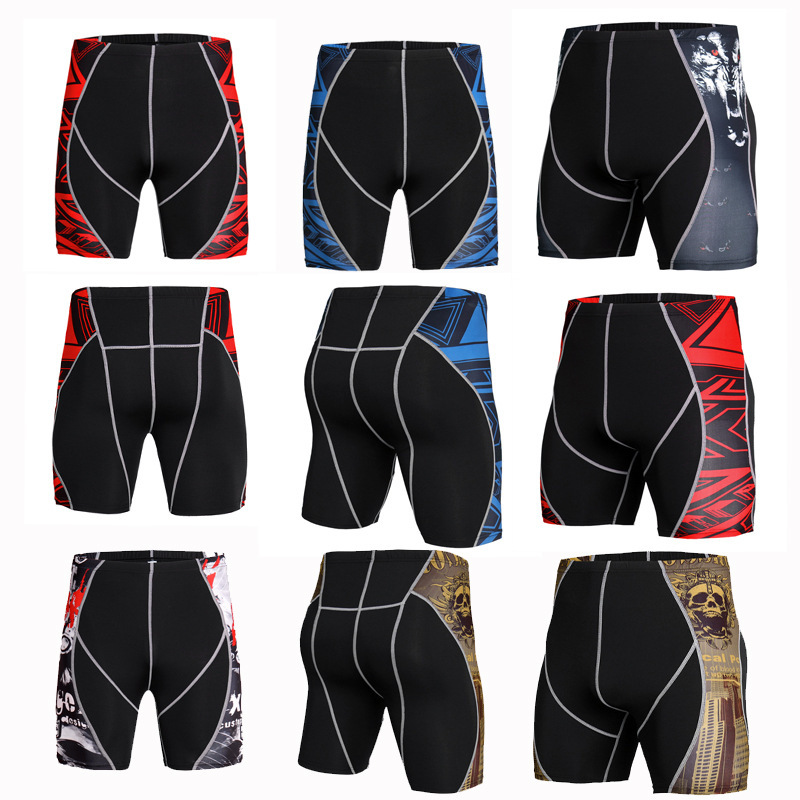 Printed Sports Tight Shorts Men's Quick-drying Basketball Running Training Fitness Breathable Elastic Compression Leggings Cross-Border