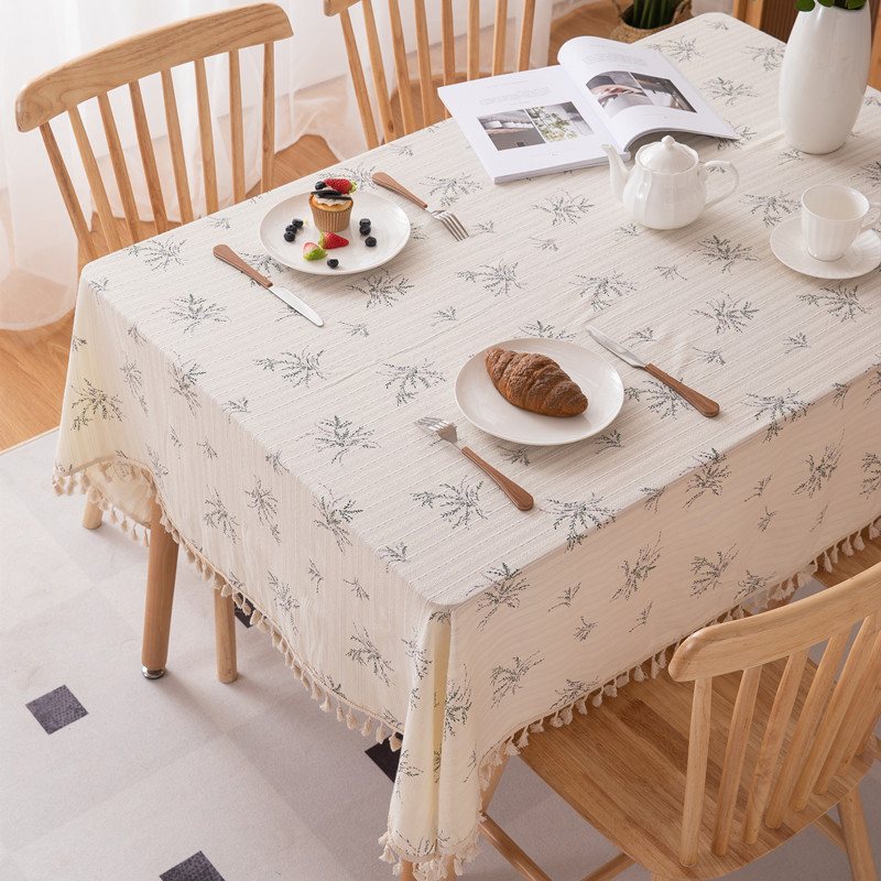 Pastoral Cotton Jacquard Sunflower Rectangular Tablecloth Cream_voghion.com