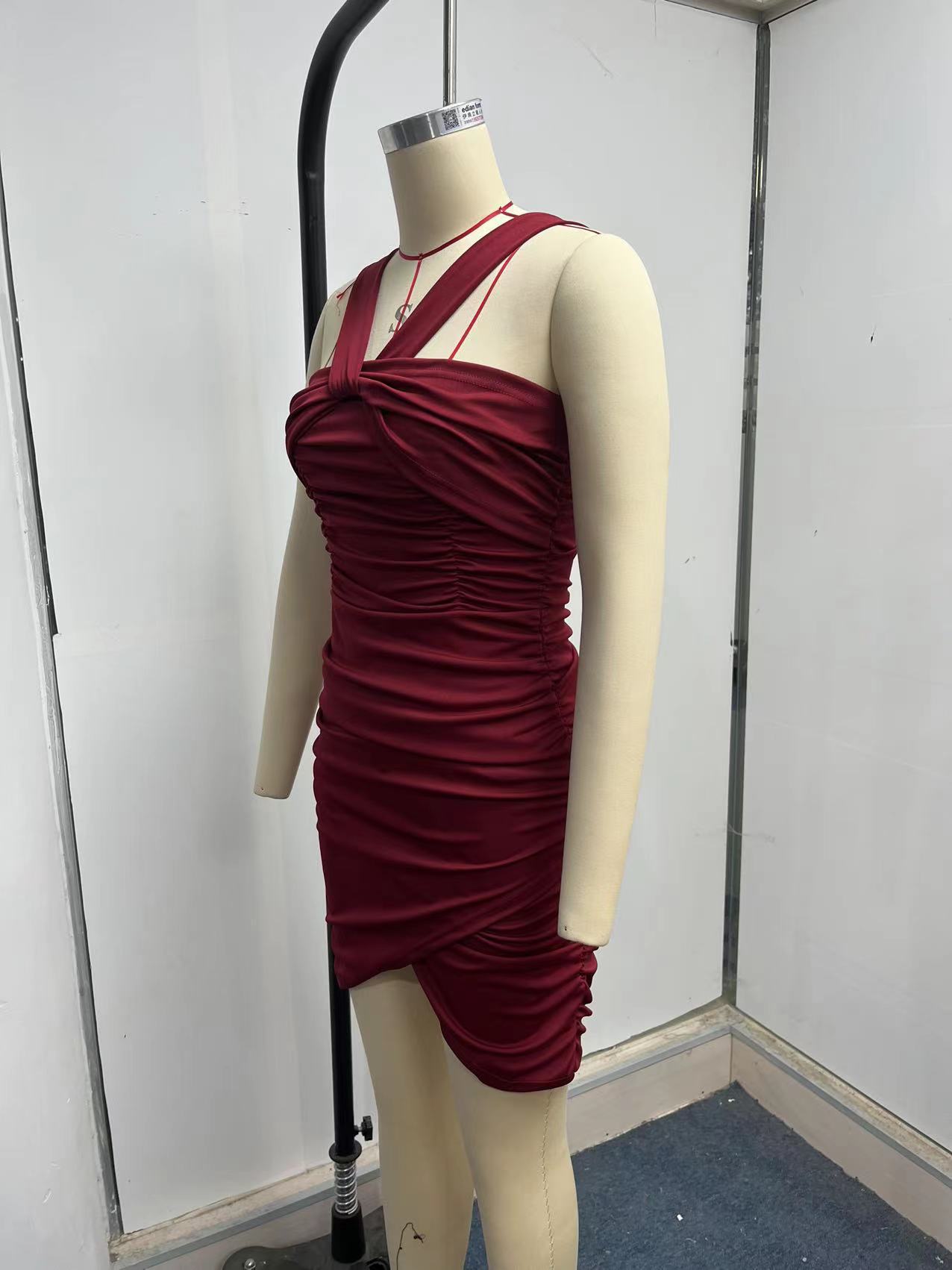 Women Clothing Sexy Dress Summer Sexy Cross Twist Strap Backless Pleated Hip Dress