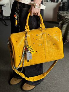 Yellow shoulder bag, trend travel bag for men and women, with gem, American style