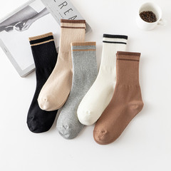 Men's and Women's Autumn/Winter Long Socks with Trendy Two-Striped Striped College Style Sporty Black and White Match Shark Leggings