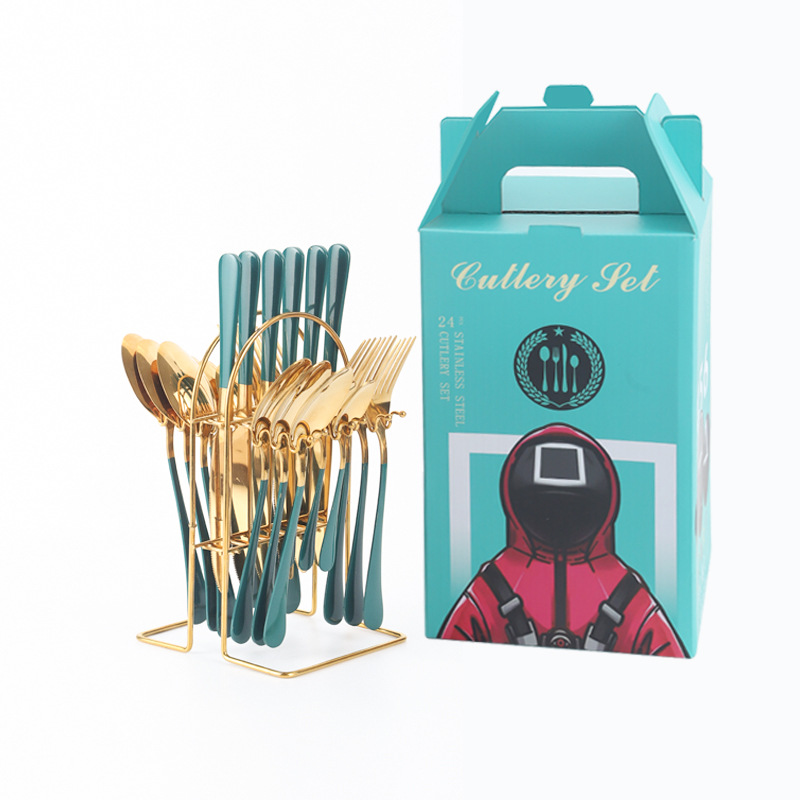 Amazon transfronteriza 1010 vajilla de acero inoxidable conjunto de 24 piezas cuchillo de filete occidental, tenedor y cuchara traje de celebridad de Internet regalo de vacaciones