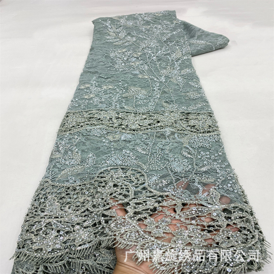 Tela de encaje europea y americana con cuentas, lentejuelas, bordado hueco, tela para vestido de noche, tela de encaje.