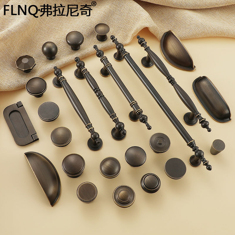 Copper & Brass Handle Cabinet, American-Style Minimalist Cabinet Doors, Vintage Drawers, Pure Copper Antique-Effect Handles for New Chinese-Style Wardrobes