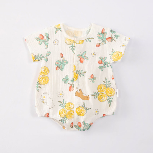 Summer thin pure cotton gauze short-sleeved baby clothes jumpsuit newborn baby boy's baby crawling suit