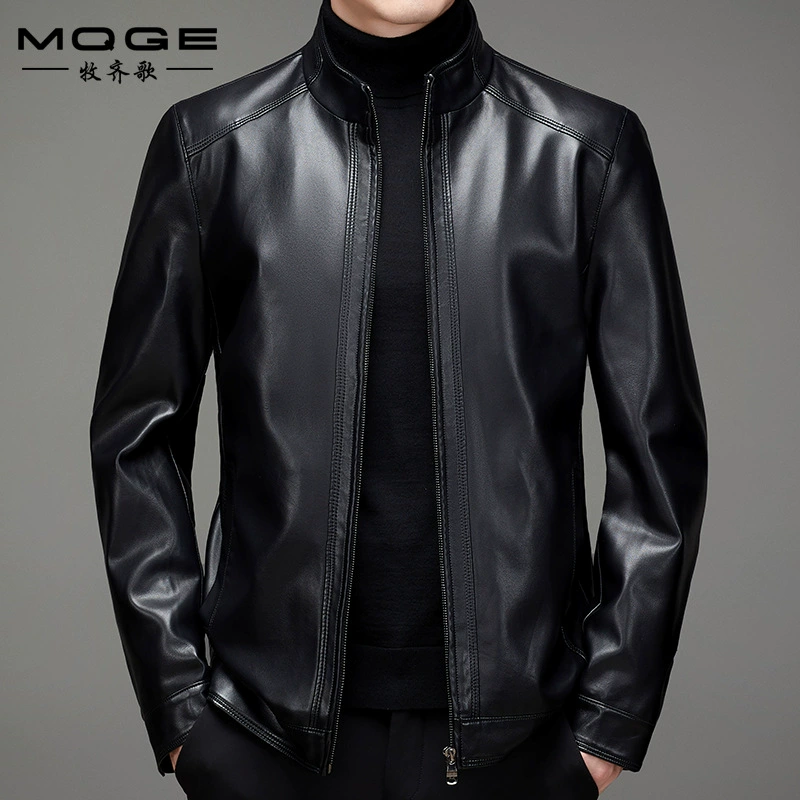Новая осенне-зимняя мужская кожаная деловая повседневная мужская куртка из утолщенной кожи с воротником на флисовой подкладке, пальто через границу, большие размеры
