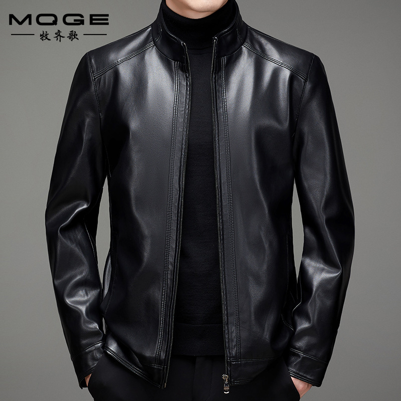Autumn and winter new men's leather business casual stand collar velvet padded leather men's jacket coat cross-border plus size Autumn and winter new men's leather business casual stand collar velvet padded leather men's jacket coat cross-border plus size