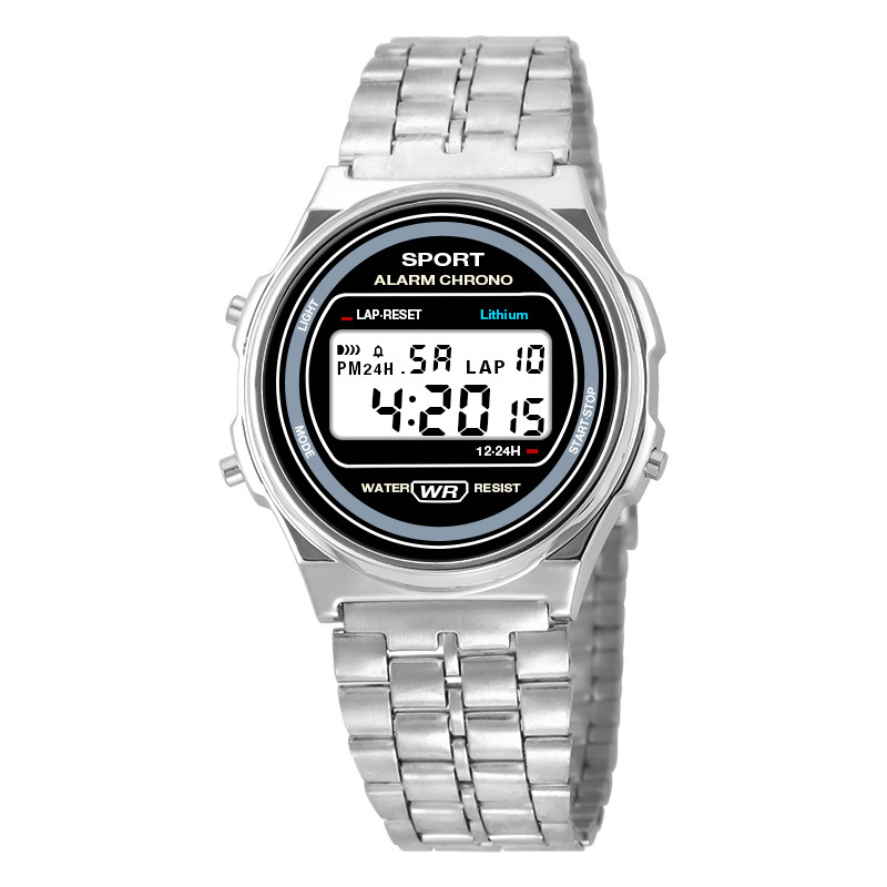 Nuevo reloj electrónico de estudiante masculino y femenino redondo Harajuku moda acero inoxidable con reloj electrónico multifuncional fábrica al por mayor
