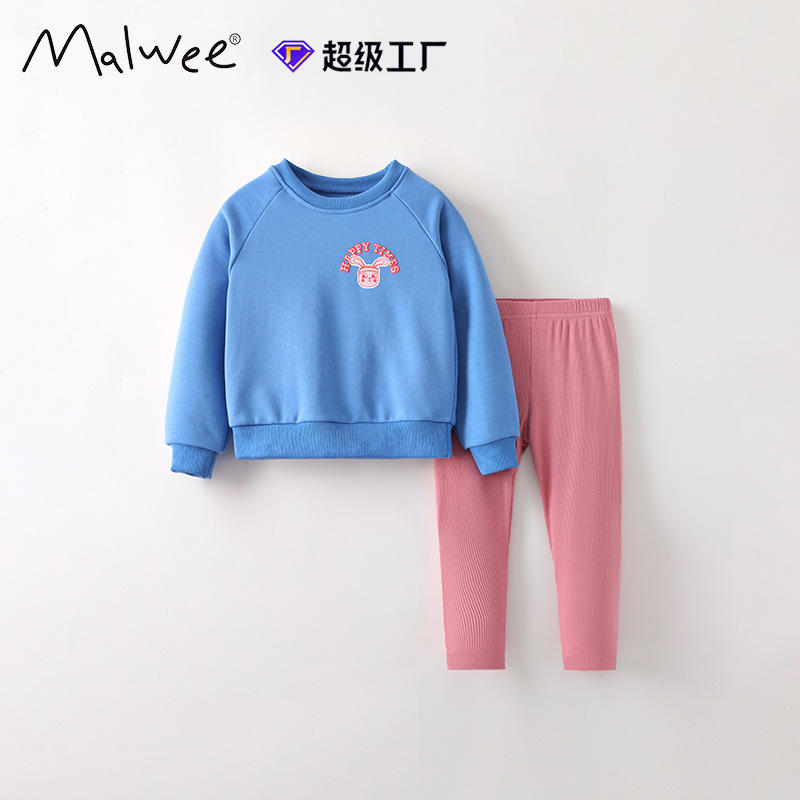 Cross-border malawee niñas suéter juego otoño y invierno nuevo estilo europeo y americano niños de media edad cuello redondo manga larga adorable moda dos piezas juego