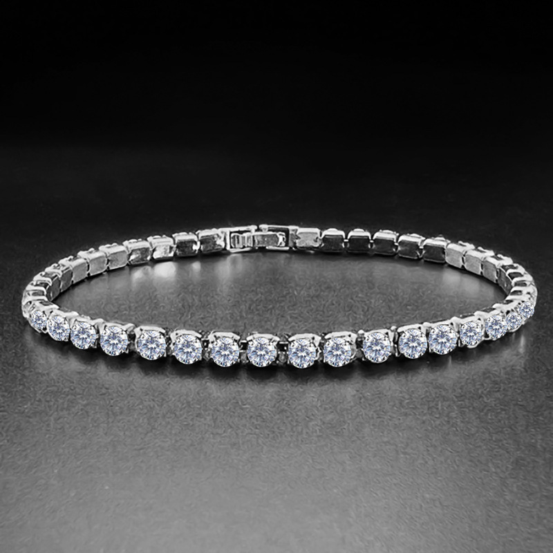 Cross-border Hot Sale Single Row Rhinestone 4mm Couple Bracelet Tennis Chain Hip-hop Four-claw Mosan Diamond Bracelet Jewelry