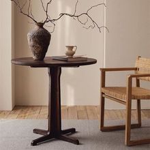 柚木小圆桌家用休闲桌阳台小户型实木圆形餐桌设计师创意洽谈桌子