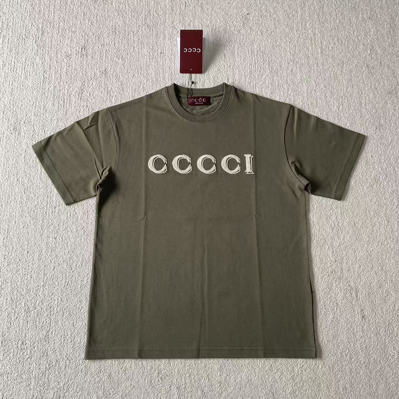 Authentic Gu Brand 25Ss Spring/Summer New Model Old Grass Green Printed Short-Sleeve Shirt with Dotted Letter Logo, Direct from Manufacturer