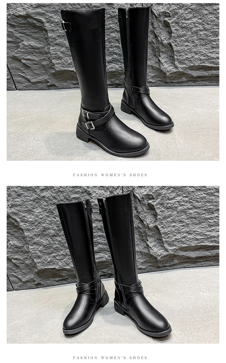 Retro Overknee Stiefel Mit Blockabsatz Für Damen Mit Schnalle_voghion.com