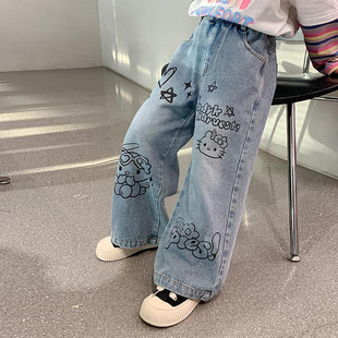 New Children's Versatile Jeans Spring and Autumn Small Children's Spring Cartoon Pants Loose Casual Pants Children's Long Pants