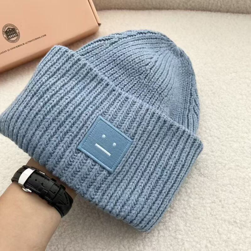 AC Smiley Hat Square Label Curled Wool Nordic Style Cold Hat Korean Style Couple Wool Hat high quality Cold Hat AC Smiley Hat Square Label Curled Wool Nordic Style Cold Hat Korean Style Couple Wool Hat high quality Cold Hat