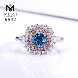in stock fashion luxury engagement wedding diamond ring 18K gold inlaid artificial laboratory cultivation colored diamond blue diamond ring