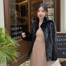 进口紫标天鹅绒级水貂皮草女貂皮大衣女整貂大衣貂毛外套立领短款