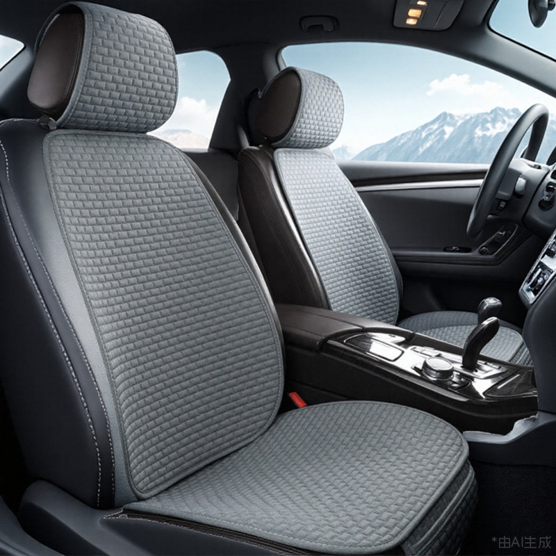 Universal Linen Plaid Car Seat Cushion Universal Five-Seat Half Cover (Seat cushion, seat cover) - gray-single-seat