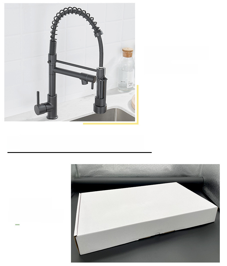 Cross-border commodity all-copper nickel wire drawing dual-function kitchen spring faucet hot and cold water rotating black drawing faucet