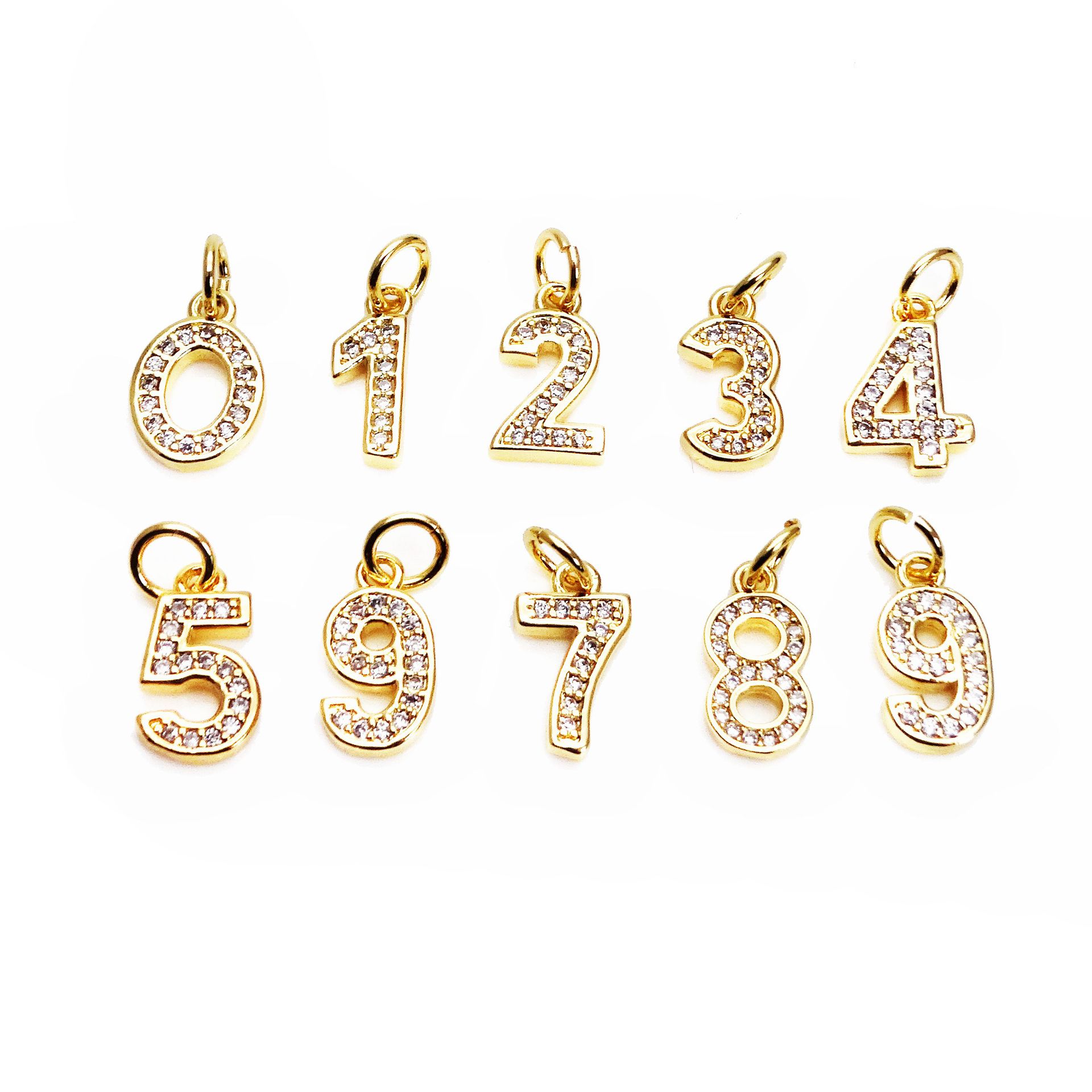 2g Weight Pendant Jewelry Making Type Zircon Inlay Material 1 Piece Quantity Copper Material Number Pattern Inlay Design Simple Style Style 1 Piece Copper Zircon Number Pendant 无