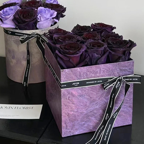 High-end Starry Flower Box Fresh Rose Bouquet Marble Flower Vase Square Set of Two Round Hug Bucket Wholesale