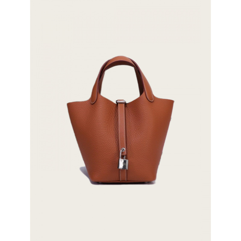 h家蜡线五金真皮菜篮子18/22cm对版TC头层牛皮手提女式包包包