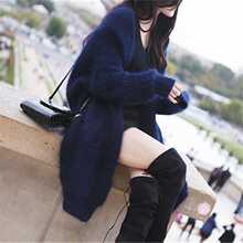 UNMUN长款毛衣加厚女冬外搭仿马海毛针织开衫保暖貂毛大衣仿水貂