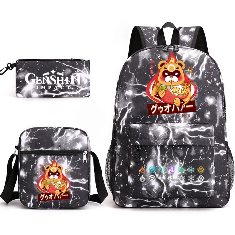 Backpack set (Genshin) 3‑piece — backpack, one‑shoulder bag, pencil case, assorted colors